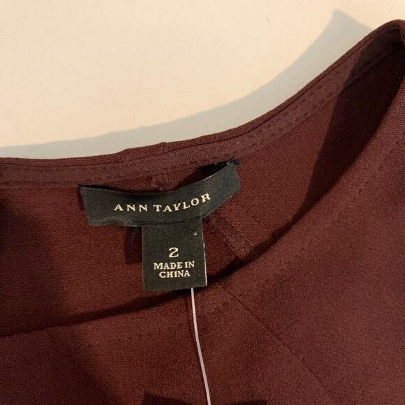 Ann Taylor Dress Womens 2 Deep Burgundy Faux Leather Side Braided Back Zip Shift - Picture 13 of 16